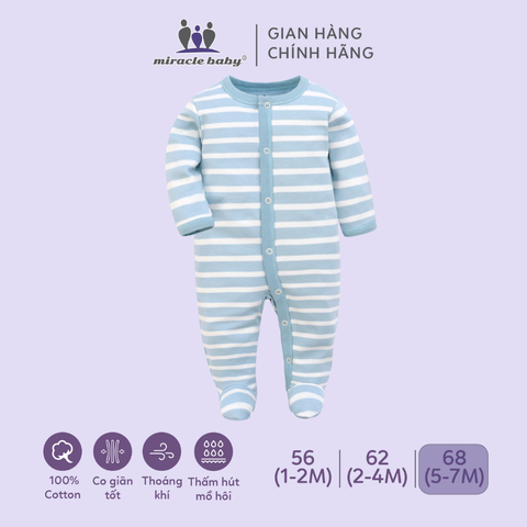  Bodysuit áo quần liền thân NÚT BẤM cho bé chất liệu Cotton thương hiệu Miraclebaby từ 1 đến 7 tháng tuổi 