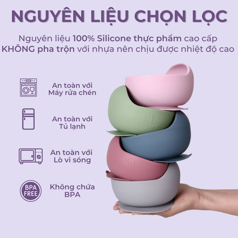  Chén ăn dặm silicone Miraclebaby và muỗng phù hợp dành bé trai, bé gái trên 5 tháng tuổi 