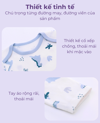  Bodysuit/Jumsuit ngắn TAY DÀI cho bé chất liệu Cotton nguyên chất co giãn tốt phù hợp cho bé từ 0-12 tháng 