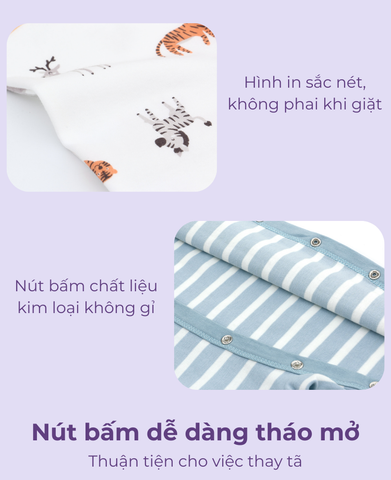  Combo Bodysuit dài nút bấm size 5-7M cho bé chất liệu Cotton từ 1 đến 7 tháng tuổi 