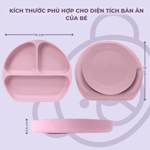  Khay ăn dặm Silicon cho bé từ 5 tháng tuổi có đế hít chống trượt, Khay ăn dặm Silicone cho bé Miracle Baby 