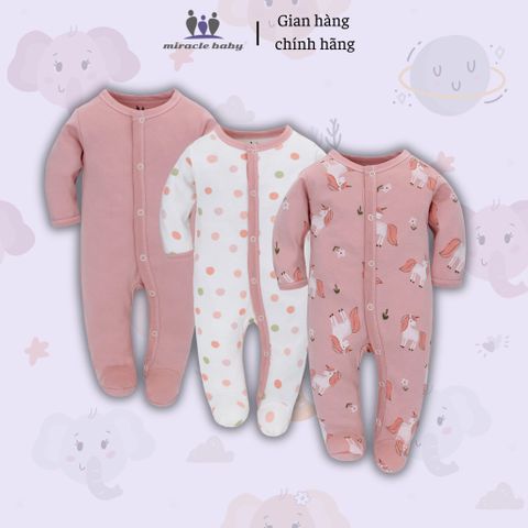  Bodysuit áo quần liền thân NÚT BẤM cho bé chất liệu Cotton thương hiệu Miraclebaby từ 1 đến 7 tháng tuổi 