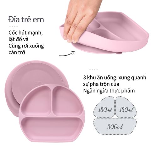  Combo 4 món ăn dặm Miraclebaby bát/chén-khay-yếm-muỗng/thìa-ly/cốc silicone cao cấp có đế hít chống đổ 