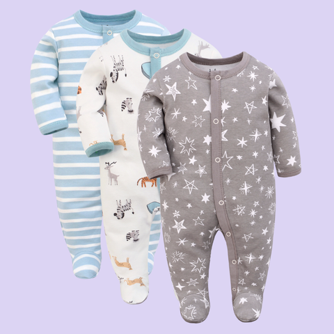  Combo Bodysuit dài nút bấm size 5-7M cho bé chất liệu Cotton từ 1 đến 7 tháng tuổi 
