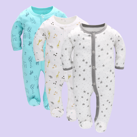  Combo Bodysuit dài nút bấm size 5-7M cho bé chất liệu Cotton từ 1 đến 7 tháng tuổi 