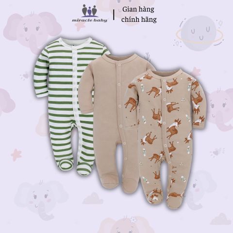  Bodysuit áo quần liền thân NÚT BẤM cho bé chất liệu Cotton thương hiệu Miraclebaby từ 1 đến 7 tháng tuổi 