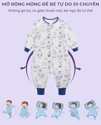  MiracleBaby - Túi ngủ quần chất liệu Cotton bản cải tiến mới co giãn tốt, thoải mái, hạn chế giật mình cho bé khi ngủ 