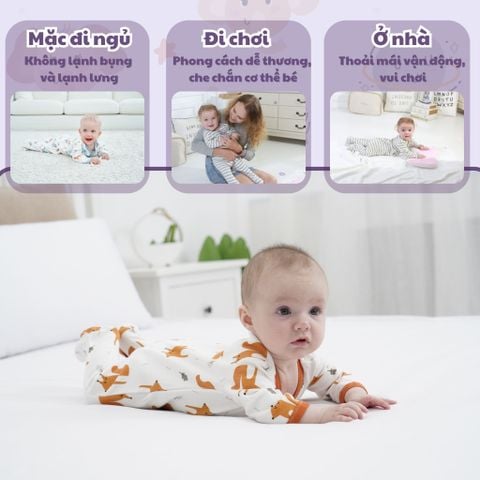  Bodysuit áo quần liền thân DÂY KÉO cho bé chất liệu Cotton thương hiệu Miraclebaby từ 0 đến 12 tháng tuổi 