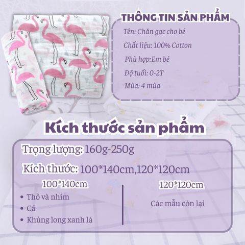  Miracle Baby_Chăn 2 lớp cotton 120*120cm thoáng khí, mềm mại đa năng cho bé 