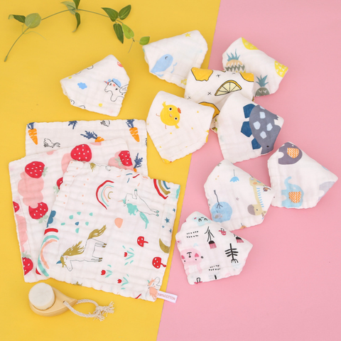  Set 5 Khăn Xô Muslin 4 lớp 100% Cotton Siêu Mềm, Khăn Rửa Mặt Cho Bé Hàng Cao Cấp Kích Thước 25x25 cm 