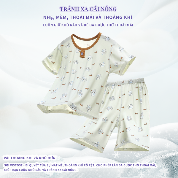  Bộ đồ ngắn tay vải lụa băng cho bé trai 90-130 mát lạnh dễ chịu thoáng khí 