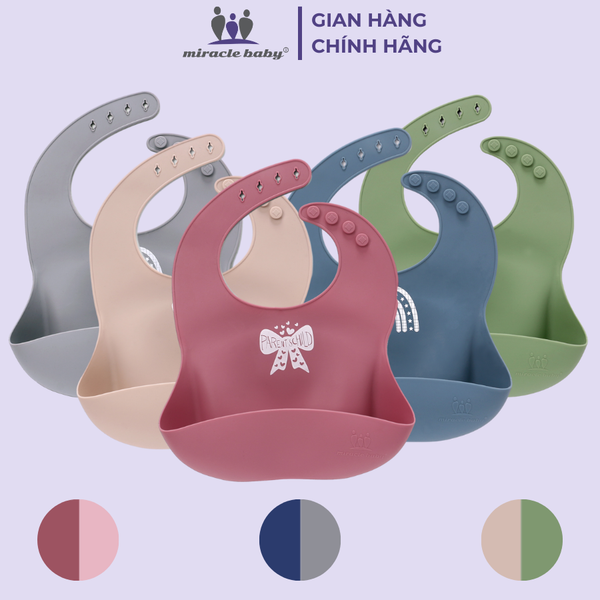  Yếm ăn dặm silicon Miraclebaby có máng cao cấp an toàn cho bé, hàng cao cấp cực kỳ mềm và dày dặn(2 yếm ) 