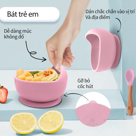  Combo 4 món ăn dặm Miraclebaby bát/chén-khay-yếm-muỗng/thìa-ly/cốc silicone cao cấp có đế hít chống đổ 