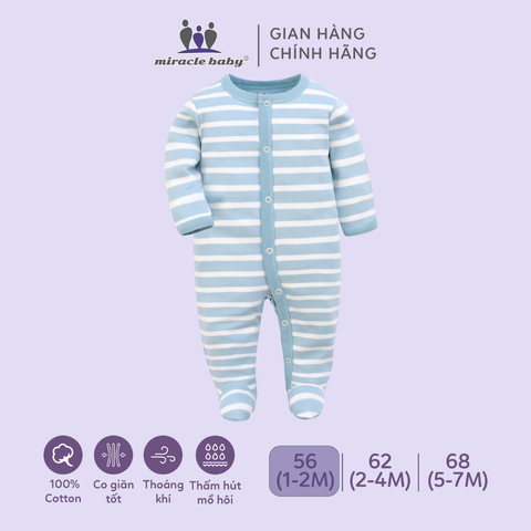  Bodysuit áo quần liền thân NÚT BẤM cho bé chất liệu Cotton thương hiệu Miraclebaby từ 1 đến 7 tháng tuổi 
