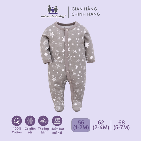  Bodysuit áo quần liền thân NÚT BẤM cho bé chất liệu Cotton thương hiệu Miraclebaby từ 1 đến 7 tháng tuổi 