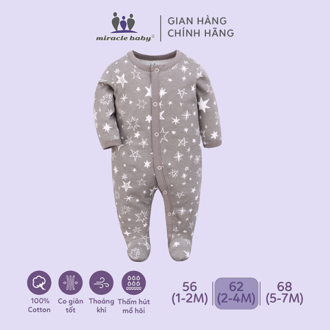  Bodysuit áo quần liền thân NÚT BẤM cho bé chất liệu Cotton thương hiệu Miraclebaby từ 1 đến 7 tháng tuổi 