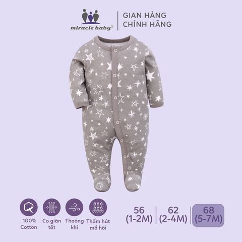  Bodysuit áo quần liền thân NÚT BẤM cho bé chất liệu Cotton thương hiệu Miraclebaby từ 1 đến 7 tháng tuổi 