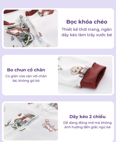  MiracleBaby - Túi ngủ quần chất liệu Cotton bản cải tiến mới co giãn tốt, thoải mái, hạn chế giật mình cho bé khi ngủ 