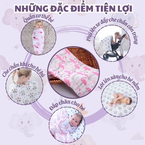  Miracle Baby_Chăn 2 lớp cotton 120*120cm thoáng khí, mềm mại đa năng cho bé 