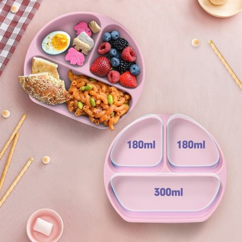  Miracle Baby - Khay ăn dặm Silicon cho bé từ 5 tháng tuổi có đế hít chống trượt, Khay ăn dặm Silicone cho bé 