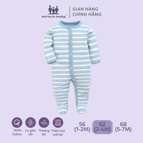  Bodysuit áo quần liền thân NÚT BẤM cho bé chất liệu Cotton thương hiệu Miraclebaby từ 1 đến 7 tháng tuổi 