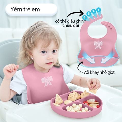  Combo 4 món ăn dặm Miraclebaby bát/chén-khay-yếm-muỗng/thìa-ly/cốc silicone cao cấp có đế hít chống đổ 