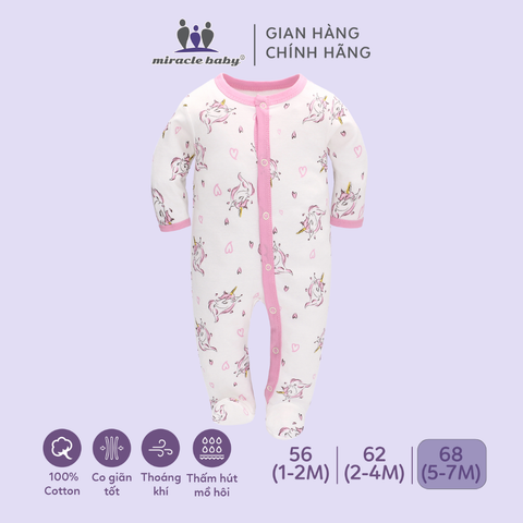  Bodysuit áo quần liền thân NÚT BẤM cho bé chất liệu Cotton thương hiệu Miraclebaby từ 1 đến 7 tháng tuổi 