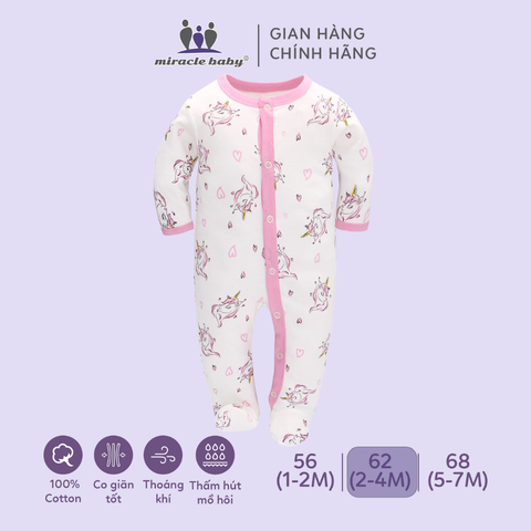  Bodysuit áo quần liền thân NÚT BẤM cho bé chất liệu Cotton thương hiệu Miraclebaby từ 1 đến 7 tháng tuổi 