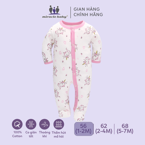  Bodysuit áo quần liền thân NÚT BẤM cho bé chất liệu Cotton thương hiệu Miraclebaby từ 1 đến 7 tháng tuổi 