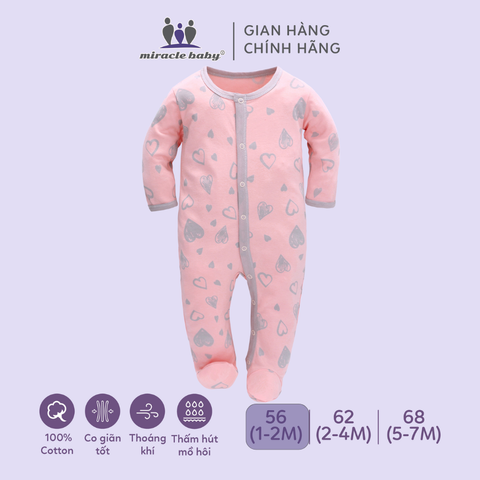  Bodysuit áo quần liền thân NÚT BẤM cho bé chất liệu Cotton thương hiệu Miraclebaby từ 1 đến 7 tháng tuổi 
