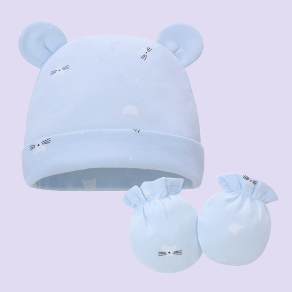  MiracleBaby -Nón kèm bay tay Mèo cho bé chất liệu Cotton nguyên chất co giãn, mềm mại, thấm hút mồ hôi tốt 