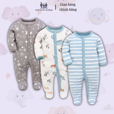  Bodysuit áo quần liền thân NÚT BẤM cho bé chất liệu Cotton thương hiệu Miraclebaby từ 1 đến 7 tháng tuổi 