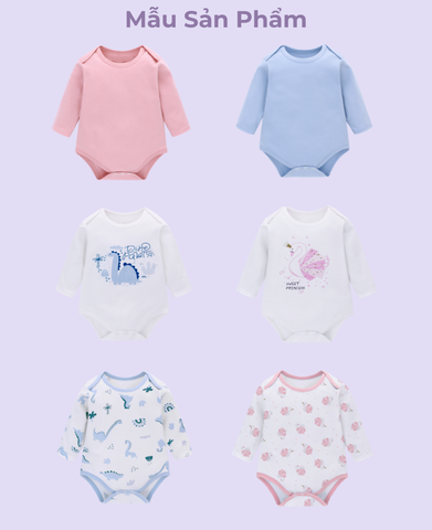  Bodysuit/Jumsuit ngắn TAY DÀI cho bé chất liệu Cotton nguyên chất co giãn tốt phù hợp cho bé từ 0-12 tháng 