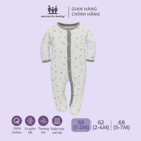  Bodysuit áo quần liền thân NÚT BẤM cho bé chất liệu Cotton thương hiệu Miraclebaby từ 1 đến 7 tháng tuổi 
