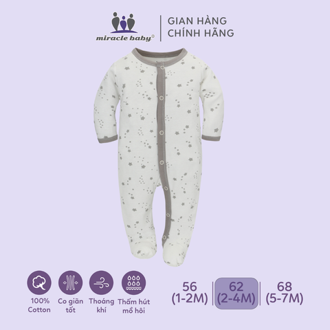  Bodysuit áo quần liền thân NÚT BẤM cho bé chất liệu Cotton thương hiệu Miraclebaby từ 1 đến 7 tháng tuổi 