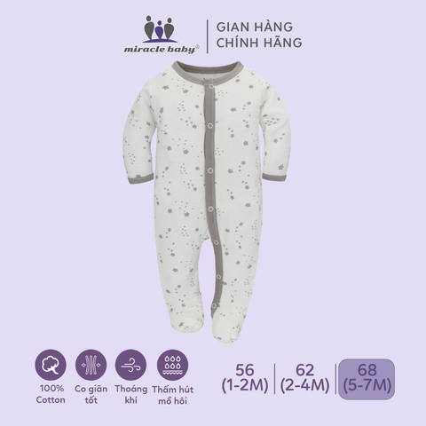  Bodysuit áo quần liền thân NÚT BẤM cho bé chất liệu Cotton thương hiệu Miraclebaby từ 1 đến 7 tháng tuổi 