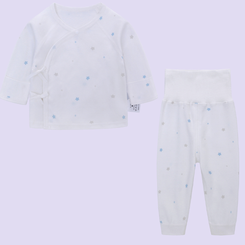  MiracleBaby - Áo sơ sinh tay dài cài lệch nguyên chất Cotton kèm quần cạp cao dày dặn, co giãn, giữ nhiệt tốt, mềm mại 
