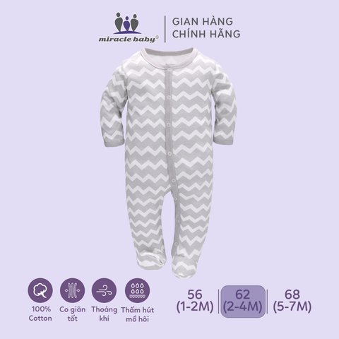  Bodysuit áo quần liền thân NÚT BẤM cho bé chất liệu Cotton thương hiệu Miraclebaby từ 1 đến 7 tháng tuổi 