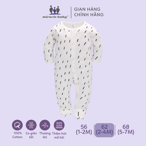  Bodysuit áo quần liền thân NÚT BẤM cho bé chất liệu Cotton thương hiệu Miraclebaby từ 1 đến 7 tháng tuổi 