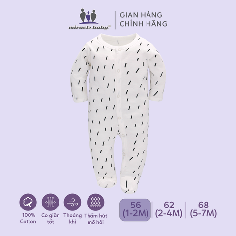  Bodysuit áo quần liền thân NÚT BẤM cho bé chất liệu Cotton thương hiệu Miraclebaby từ 1 đến 7 tháng tuổi 