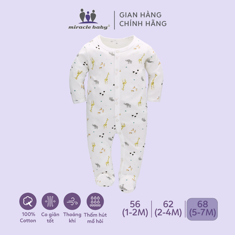  Bodysuit áo quần liền thân NÚT BẤM cho bé chất liệu Cotton thương hiệu Miraclebaby từ 1 đến 7 tháng tuổi 