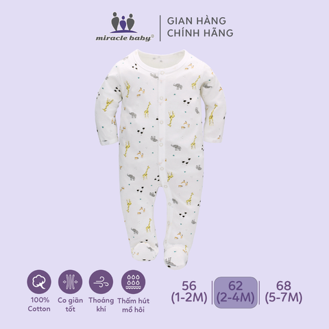  Bodysuit áo quần liền thân NÚT BẤM cho bé chất liệu Cotton thương hiệu Miraclebaby từ 1 đến 7 tháng tuổi 