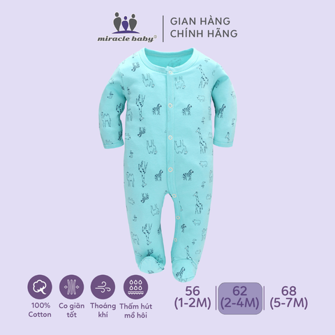  Bodysuit áo quần liền thân NÚT BẤM cho bé chất liệu Cotton thương hiệu Miraclebaby từ 1 đến 7 tháng tuổi 