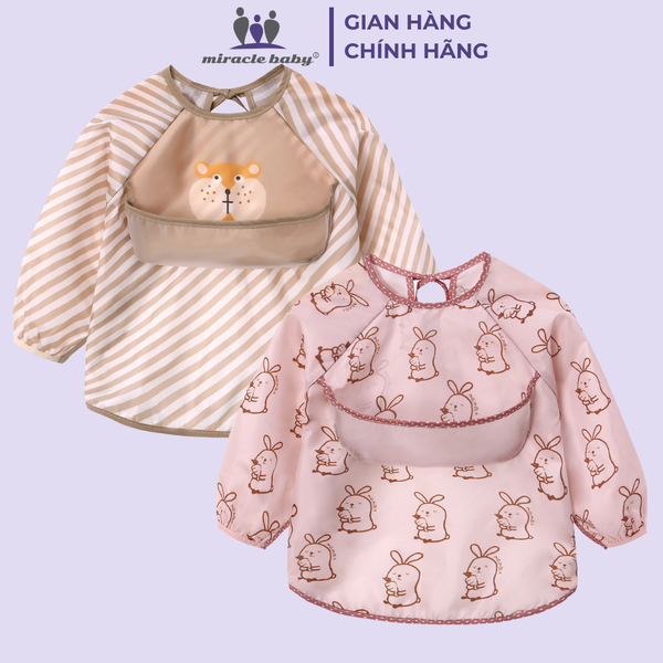  [COMBO] Áo yếm ăn dặm Miracle Baby tay dài  set 2 cái có máng hứng chống thấm sạch sẽ, an toàn cho bé từ 6 tháng tuổi - 4 tuổi 