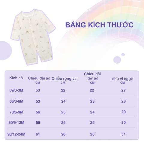  Bodysuit dài tay cotton cho bé 0-24 tháng 100%cotton có lỗ thoát khí 