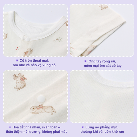  Bodysuit dài tay cotton cho bé 0-24 tháng 100%cotton có lỗ thoát khí 