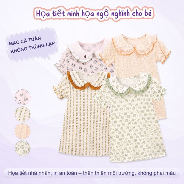  Váy ngủ cổ búp bê vải lụa băng 100-150 thoáng mát dễ chịu 