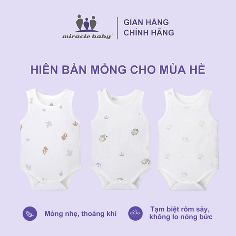 Set 3 Bodysuit không tay cho bé 3-24 tháng cotton100% mỏng nhẹ thoáng khí hiên bản mỏng cho mùa hè 