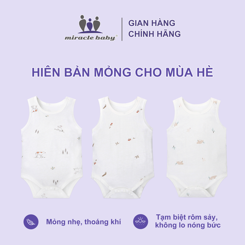  Set 3 Bodysuit không tay cho bé 3-24 tháng cotton100% mỏng nhẹ thoáng khí hiên bản mỏng cho mùa hè 