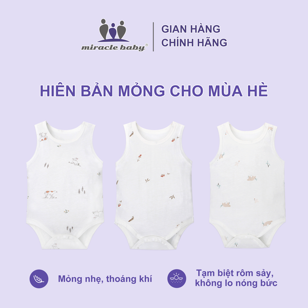  Set 3 Bodysuit không tay cho bé 3-24 tháng cotton100% mỏng nhẹ thoáng khí hiên bản mỏng cho mùa hè 